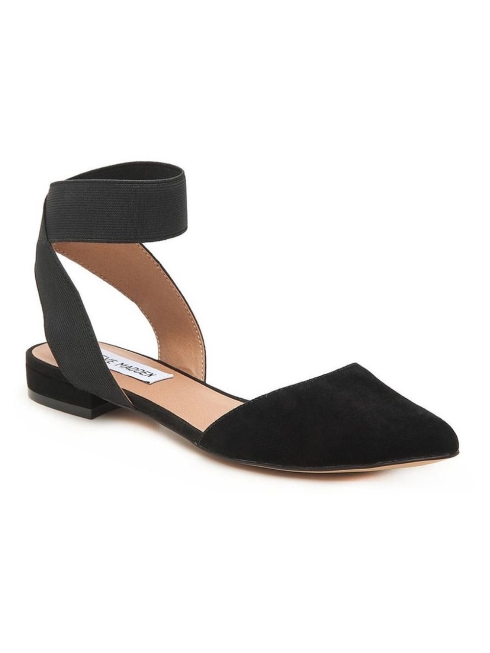 Steve Madden Bona Black Pointed Suede Ankle-Strap Flats SZ 7 NWOB